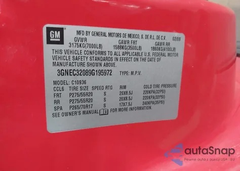 2009 Chevrolet Avalanche 1500 Ltz from USA, damaged, VIN 3GNEC32089G195972